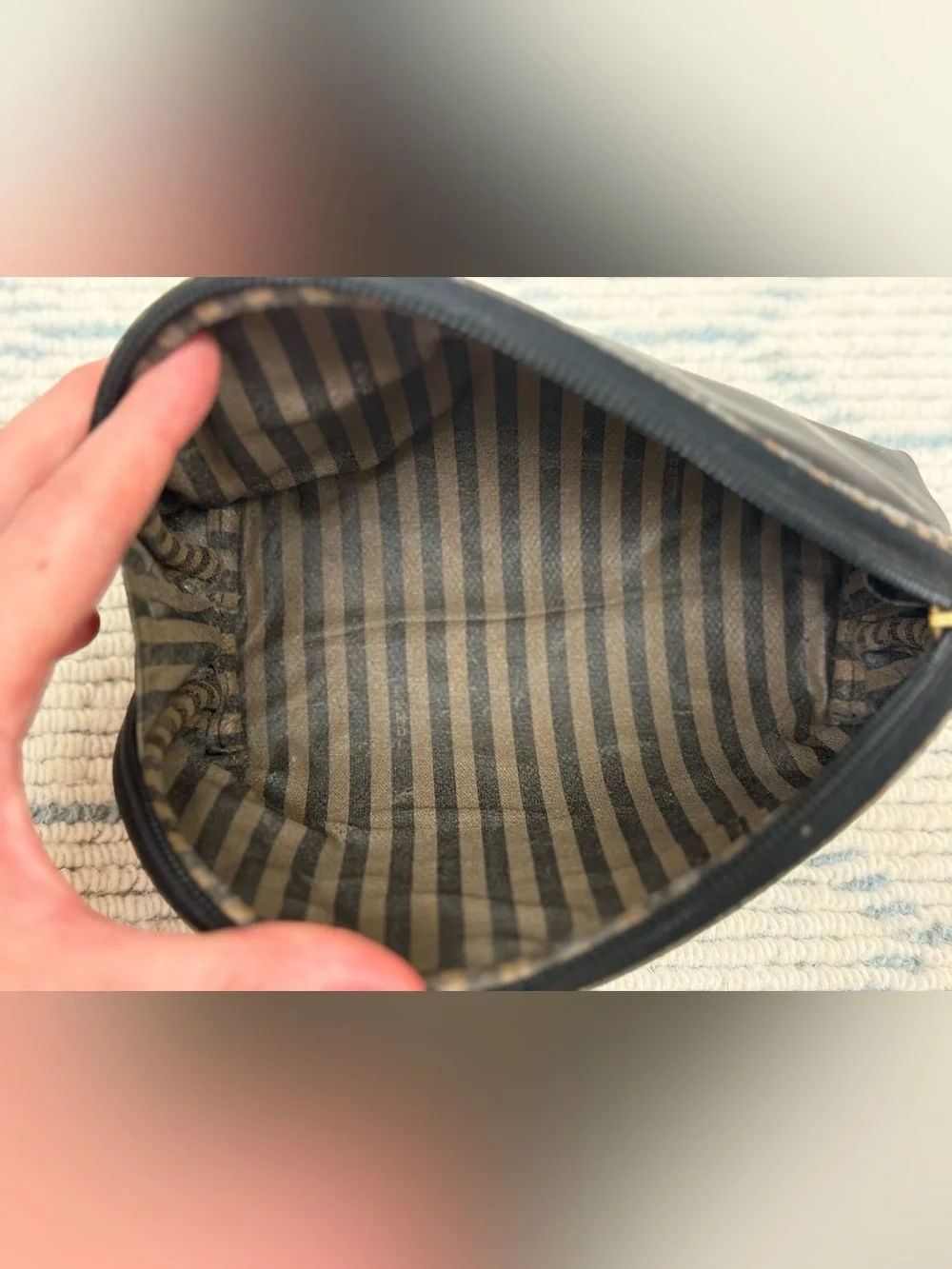 FENDI Vintage 90’s Signature Pequin Black Nylon Half-Moon Clutch/Cosmetic Pouch